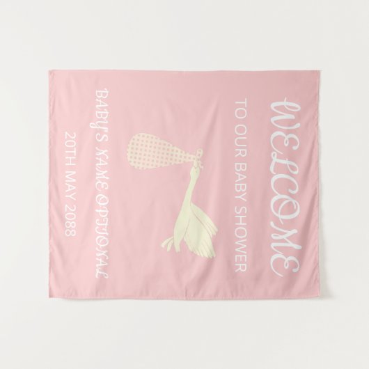 エレガントなピンクと白のテキストとコウテイヘゴンの歓迎メッセージ タペストリー (正面(横))