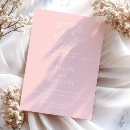 エレガントなピンクと白のモノグラムカリグラフィーウェディング 招待状