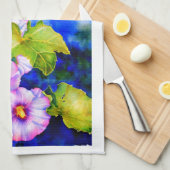 エレガントなピンクと白の水彩花園 キッチンタオル (四つ折り)