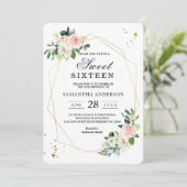 エレガントなピンクと白の水彩花 ゴールドドロップス 招待状 (スタンド正面)