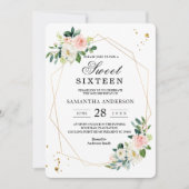 エレガントなピンクと白の水彩花 ゴールドドロップス 招待状 (正面)