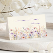エレガントなピンクと紫の野の花の草原の結婚式 プレイスカード
