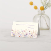 エレガントなピンクと紫の野の花の草原の結婚式 プレイスカード (正面)