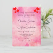 エレガントなピンクと赤いハートのバレンタインデーの結婚式 招待状 (スタンド正面)