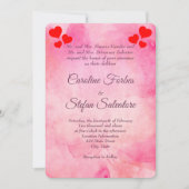 エレガントなピンクと赤いハートのバレンタインデーの結婚式 招待状 (正面)
