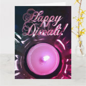 エレガントなピンクと赤のディワリーライト キャンドルライト カード (黄色い花)