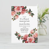エレガントなピンクと赤のバラの花束のウェディング 招待状 (スタンド正面)