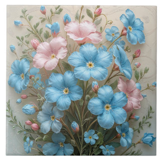エレガントなピンクと青の花 タイル