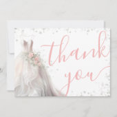 エレガントなピンクのウェディングドレス ブライダルシャワー サンキューカード (正面)
