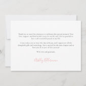 エレガントなピンクのウェディングドレス ブライダルシャワー サンキューカード (裏面)