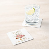 エレガントなピンクのカクテルとケーキのブライズシャワー スクエアペーパーコースター (インサイチュ)