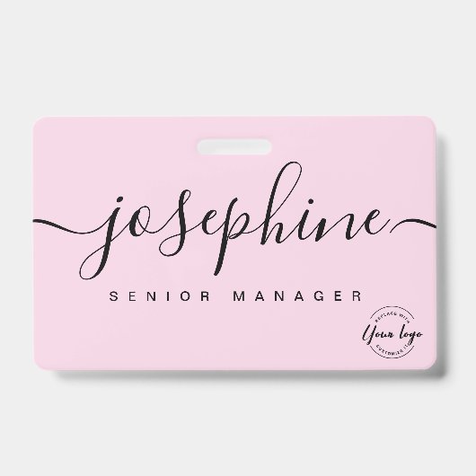 エレガントなピンクのカスタムビジネスロゴスクリプト名 バッジ (正面)