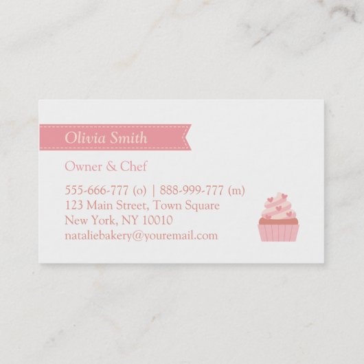 エレガントなピンクのカップケーキのベーカリーのパン屋 名刺 (裏面)