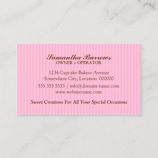 エレガントなピンクのカップケーキのベーカリー 名刺 (裏面)