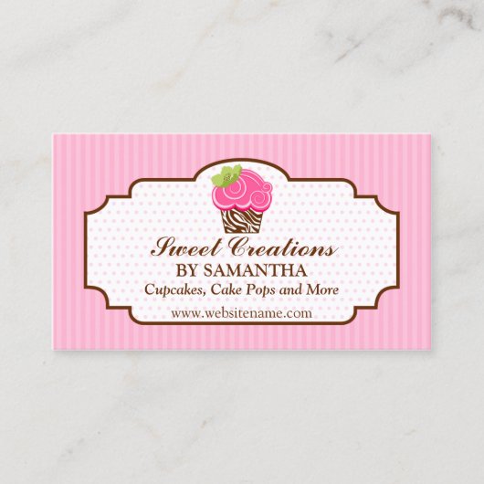 エレガントなピンクのカップケーキのベーカリー 名刺 (正面)