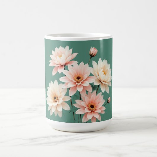 エレガントなピンクのキクの芸術 コーヒーマグカップ (中央)