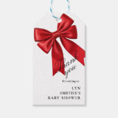 エレガントなピンクのクォレットボウ ベビーシャワー サンクス ギフトタグ (正面)