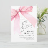 エレガントなピンクのクォワセットの弓 17歳の誕生日の女の子の招待状 招待状 (スタンド正面)