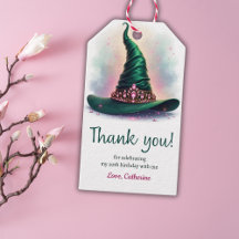 エレガントなピンクのクラウングリーン魔女の帽子 誕生日