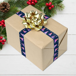 エレガントなピンクのクリスマスツリー ブルー サテンリボン