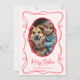 エレガントなピンクのクリスマスフォト シーズンカード