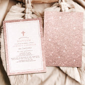 エレガントなピンクのグリッターとクロスの洗礼 招待状