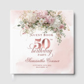 エレガントなピンクのグリーンを使った50歳の誕生日ゲストブック ゲストブック (正面)