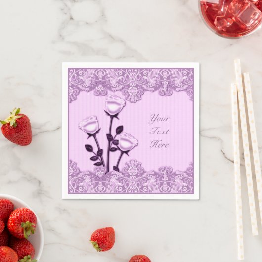 エレガントなピンクのサテンローズとレースのナプキン スタンダードカクテルナプキン (インサイチュ)