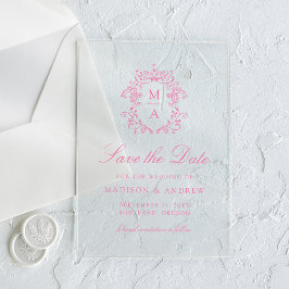 エレガントなピンクのシノワズリーデザインの結婚式Save the Date アクリル招待状