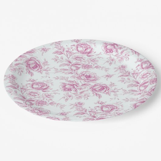 エレガントなピンクのシノワズリーデザイン ペーパープレート (アングル)