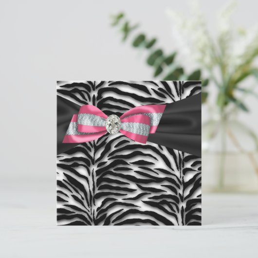 エレガントなピンクのシマウマパーティーの招待状 招待状 (スタンド正面)