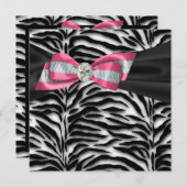 エレガントなピンクのシマウマパーティー招待状 招待状 (正面/裏面)