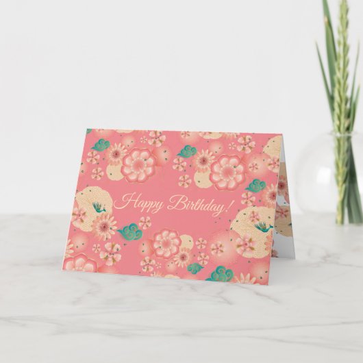 エレガントなピンクのシャクヤク、花の春のモモの庭、 カード (正面)