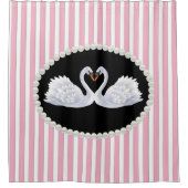 エレガントなピンクのストライプのな真珠及び白鳥のシャワー・カーテン シャワーカーテン (正面)