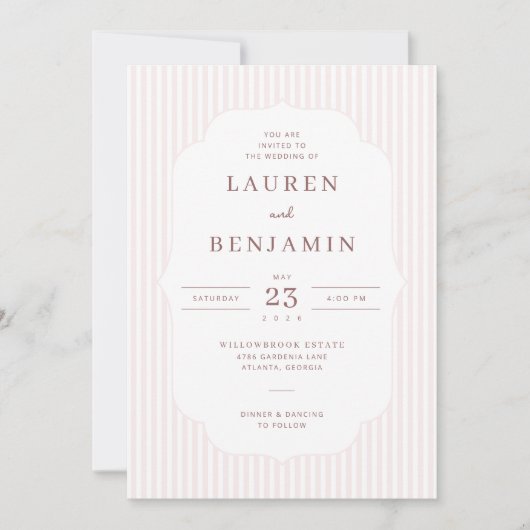 エレガントなピンクのストライプの結婚式招待状 招待状 (正面)