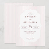エレガントなピンクのストライプの結婚式招待状 招待状 (正面/裏面)