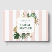 エレガントなピンクのストライプ 熱帯のガーリーな結婚前お披露目パーティー ゲストブック (正面)