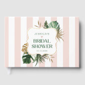 エレガントなピンクのストライプ 熱帯の女の子らしい ブライダルシャワー ゲストブック (正面)