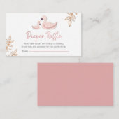 エレガントなピンクのスワン ベビーシャワー おむつラッフル エンクロージャーカード (正面/裏面)