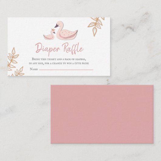 エレガントなピンクのスワン ベビーシャワー おむつラッフル エンクロージャーカード (正面/裏面)