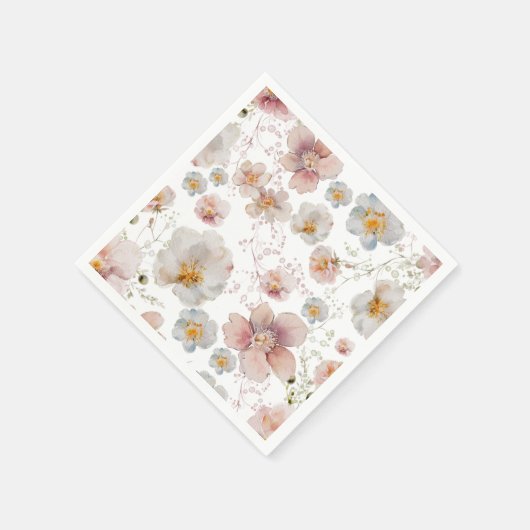 エレガントなピンクのダスティーブルーの花の花嫁のシャワー スタンダードカクテルナプキン (角)