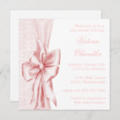 エレガントなピンクのダマスクベビーガールシャワー 招待状 (正面/裏面)
