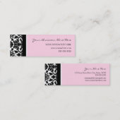 エレガントなピンクのダマスク織の名刺 スキニー名刺 (正面/裏面)