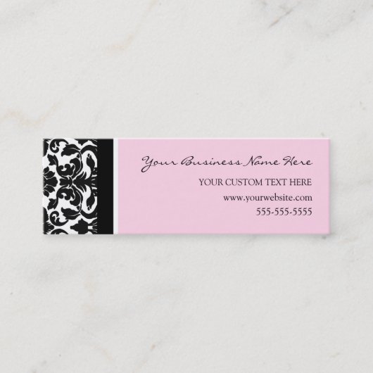 エレガントなピンクのダマスク織の名刺 スキニー名刺 (正面)