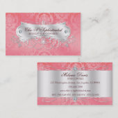 エレガントなピンクのダマスク織の渦巻 名刺 (正面/裏面)