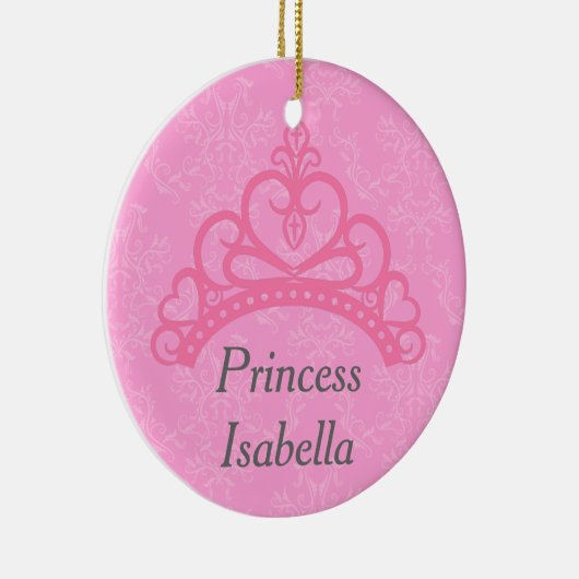 エレガントなピンクのダマスク織、プリンセスのティアラ セラミックオーナメント (右)
