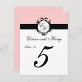 エレガントなピンクのダマスク テーブル カード (正面/裏面)