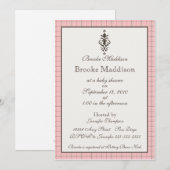 エレガントなピンクのチェック柄 招待状 (正面/裏面)