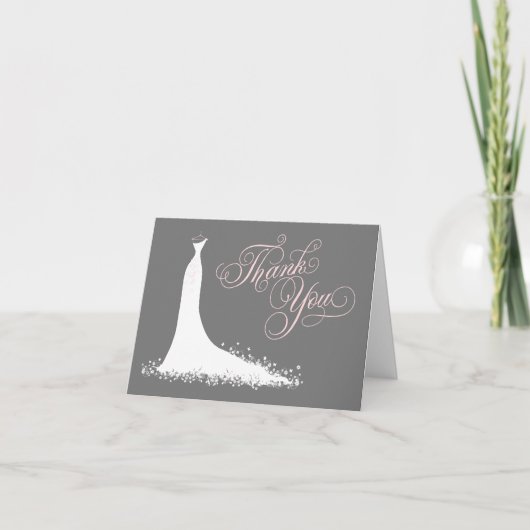 エレガントなピンクのチャコールウェディングドレス ブライダルシャワー サンキューカード (正面)