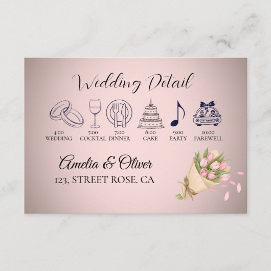 エレガントなピンクのチューリップのブーケ ウェディング ディテール エンクロージャーカード (正面)